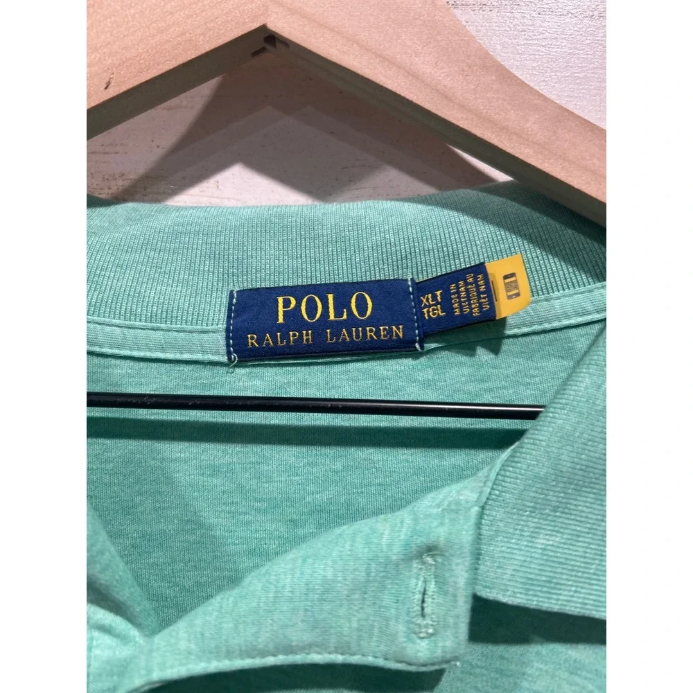 Polo Ralph Lauren Polo Shirt Men XLT Mint Green Heathered Cotton Classic EUC